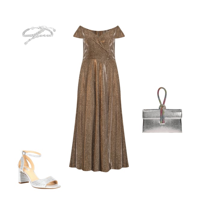 Xscape Plus Size Metallic Glitter Sleeveless Off-the-Shoulder