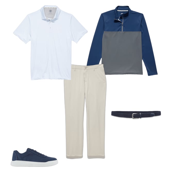 1st bundle featuring 4 items which compliment  Cashiers Geo Dot Performance Polo Shirt - White Combo