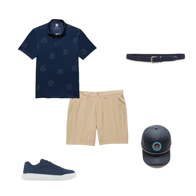 1st bundle featuring 4 items which compliment  Mvp Fallsburg Hibiscus Print Performance Polo Shirt - Navy Combo