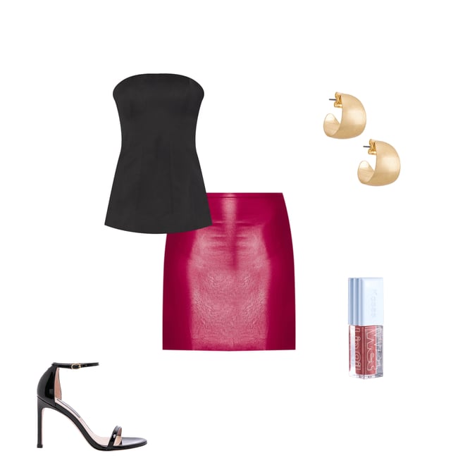 1st bundle featuring 4 items which compliment Faux Leather Micro Mini Skirt