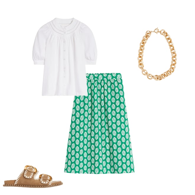 Hattie Poplin Midi Skirt-Rich Emerald, Posy Stamp | Boden USA