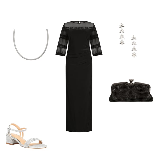 Le Bos 3/4 Illusion Sleeve Crew Neck Embroidered Sheath