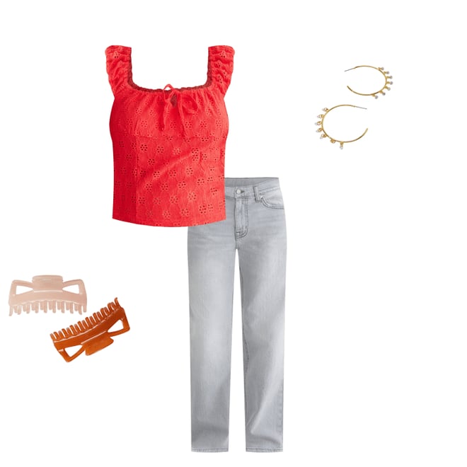 Eyelet Square-Neck Crop Top
