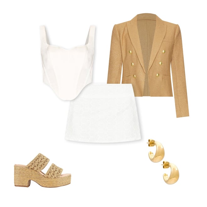 L'AGENCE Brooke Double Breasted Cropped Blazer in Latte