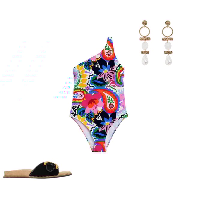 3rd bundle featuring 2 items which compliment One Shoulder Swimsuit-Ivory, Botanical Paisley