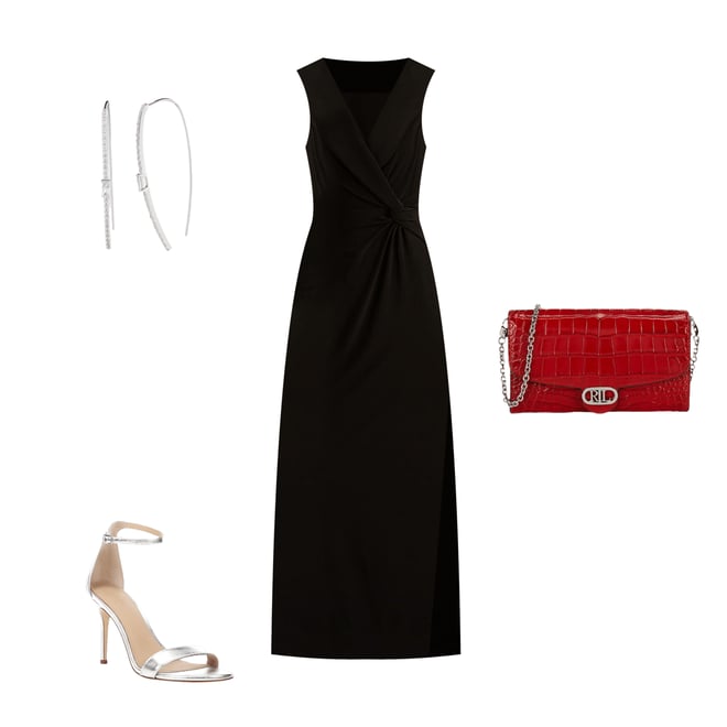 お値下げ‼️LAUREN RALPH LAUREN evening マキシ丈 Lauren Ralph Lauren Fold Over Collar V-Neck Sleeveless Side