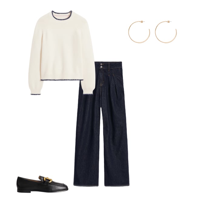 4th bundle featuring 3 items which compliment Mid Rise Fluid Denim Trousers-Indigo Rinse