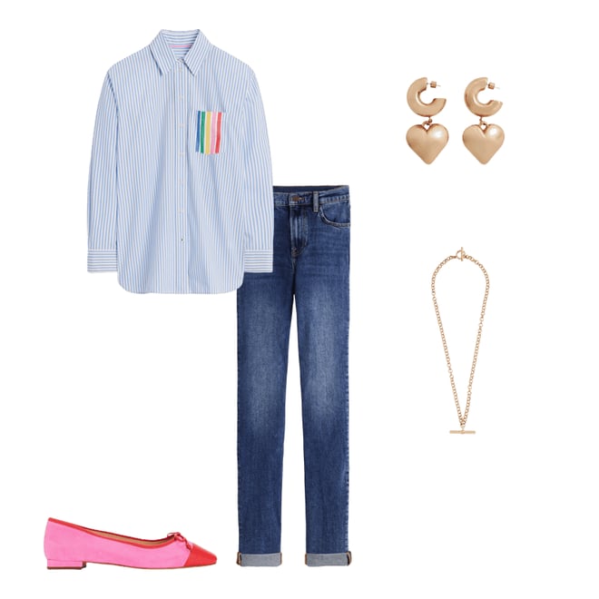 5th bundle featuring 4 items which compliment Sadie Relaxed Cotton Shirt-Rainbow Stripe Placement
