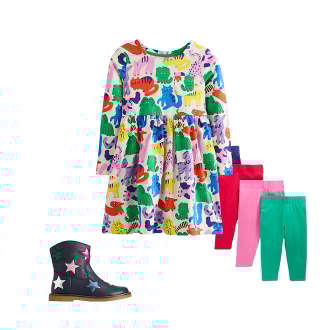 3rd bundle featuring 2 items which compliment Long-Sleeved Fun Jersey Dress-Multi Oatmeal Rainbow Pets