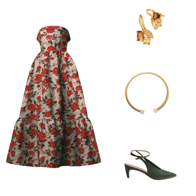 MAC DUGGAL SALEフローラルヘムスリーブレスAラインドレス Peach Mac Duggal Strapless Brocade Floral Ruffle-Hem A-Line Maxi