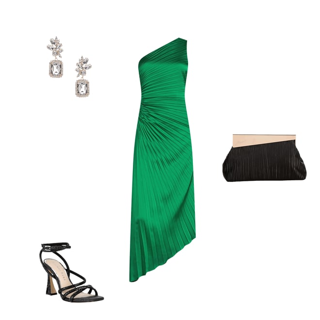 Belle by Badgley Mischka Kelsey Sleeveless One Shoulder Asymmetric Fit and Flare Dress