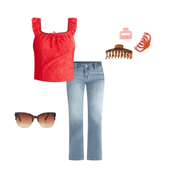 Eyelet Square-Neck Crop Top