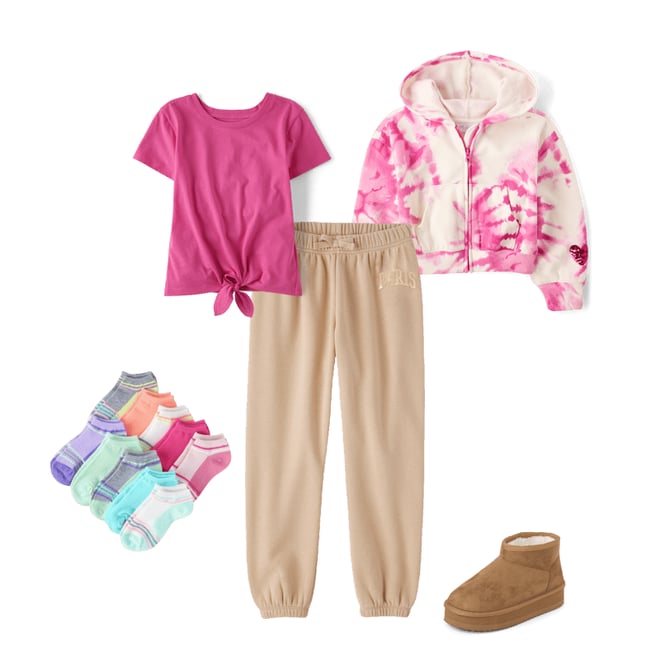 1st bundle featuring 4 items which compliment Girls Tie Dye Sequin Heart Fleece Zip Up Hoodie