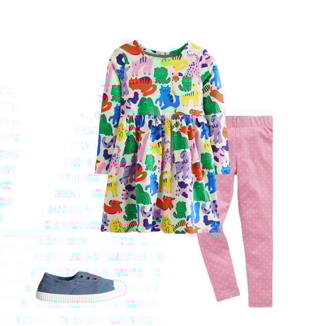 1st bundle featuring 2 items which compliment Long-Sleeved Fun Jersey Dress-Multi Oatmeal Rainbow Pets