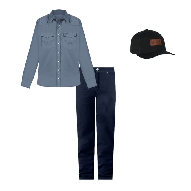 Cowboy Cut® Firm Finish Long Sleeve Western Snap Solid Work Shirt in Chambray Blue