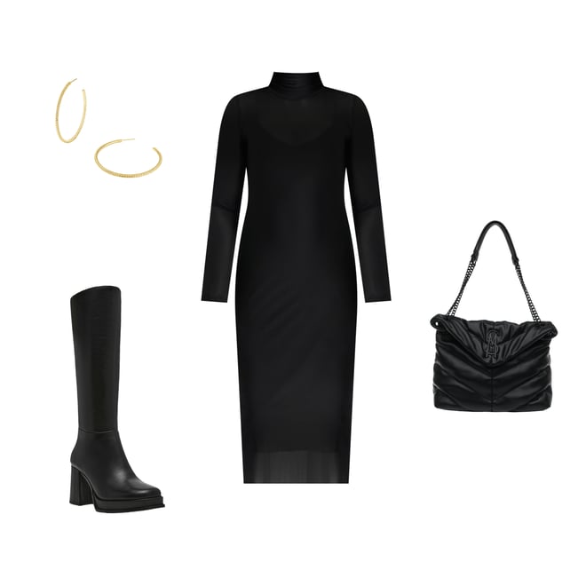 Steve Madden Vivienne Mesh Turtleneck Long Sleeve Bodycon