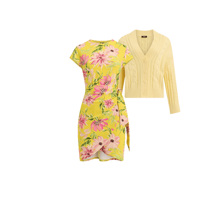 Floral Crew Neck Cap Sleeve Tie Wrap Mini Sheath Dress