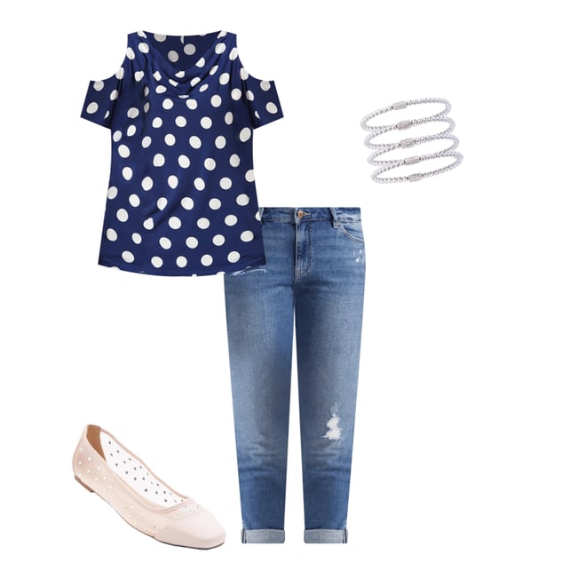 Cato Fashions | Cato Navy Dotted Cold Shoulder Top 