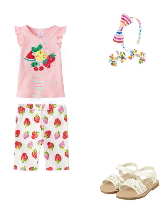 Girls Embroidered Graphic Ruffle Top - Little Essentials - Pink