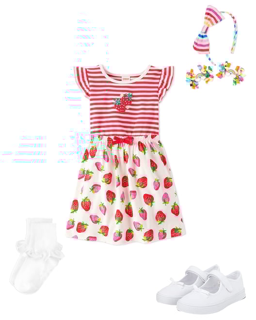 Adorable Strawberry Print Toddler Party Dress - Flower Girl Gown With Puff Sleeves