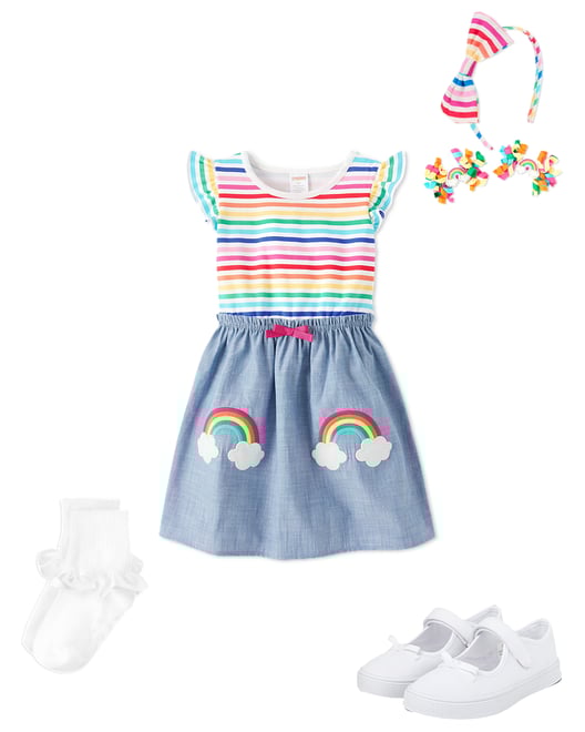 1st bundle featuring 3 items which compliment Girls Embroidered Rainbow Flutter Dress