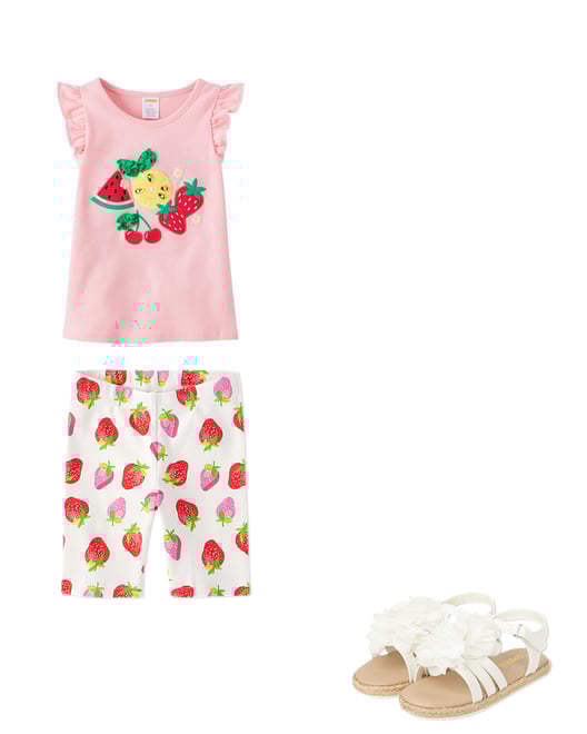 Girls Embroidered Graphic Ruffle Top - Little Essentials - Pink