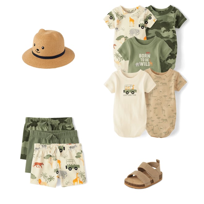 1st bundle featuring 3 items which compliment Baby Boys Safari Bodysuit 5-Pack