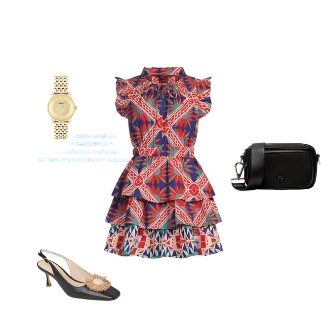 Ro's Garden Bimba Woven Floral Print Split Tie Neck Flutter