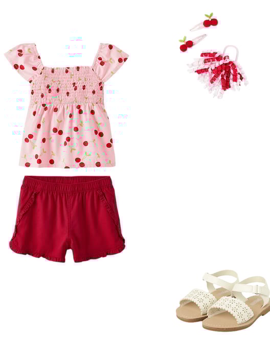 1st bundle featuring 3 items which compliment Girls Cherry Smocked Top
