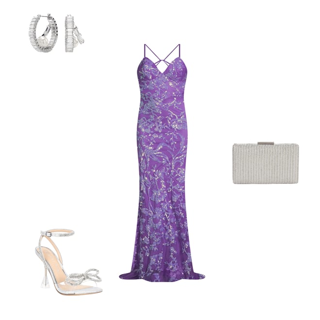 B. Darlin Sequin Pattern V-Neck Spaghetti Strap Lace Up Back B. Darlin Sequin Pattern V-Neck Spaghetti Strap Lace Up Back