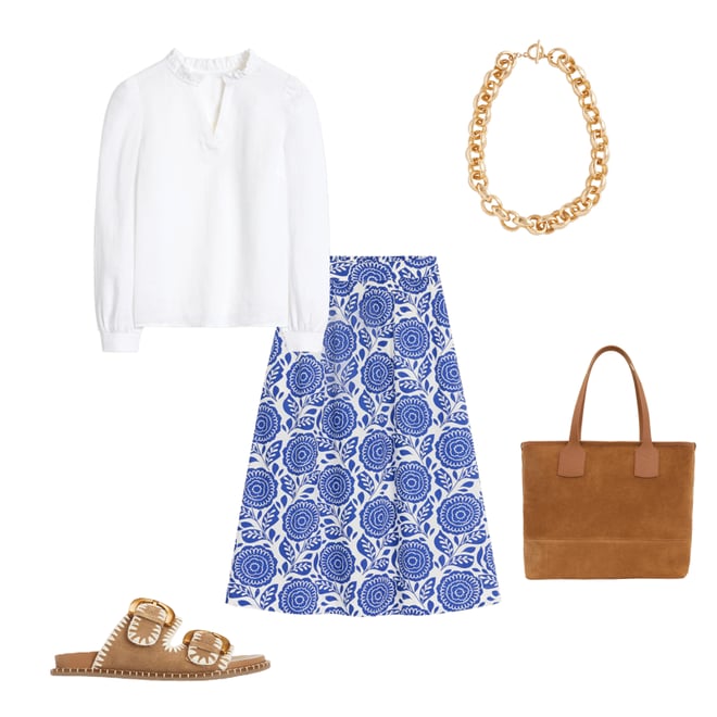 1st bundle featuring 4 items which compliment Hattie Poplin Midi Skirt-Bright Blue, Dahlia Stamp