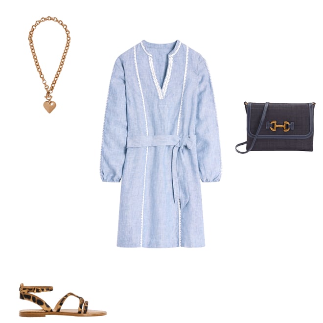 1st bundle featuring 3 items which compliment Cleo Linen Tie Waist Dress-Chambray Embroidery