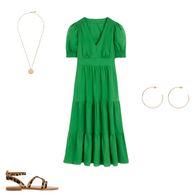 1st bundle featuring 3 items which compliment Anna Linen Tiered Midi Dress-Paradise Green