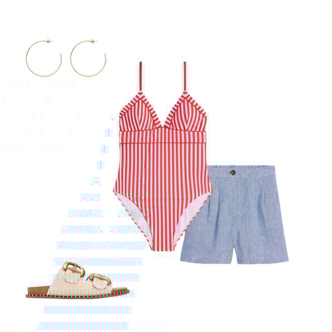 5th bundle featuring 3 items which compliment Kasos String V Neck Swimsuit-Coral Punch/ Ivory Stripe