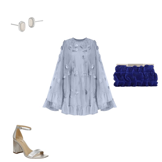 【Mac Duggal】ロング フレア スリーブ メッシュ A ラインドレス Navy Embellished Long Flare Sleeve Mesh A-Line Dress - Mac