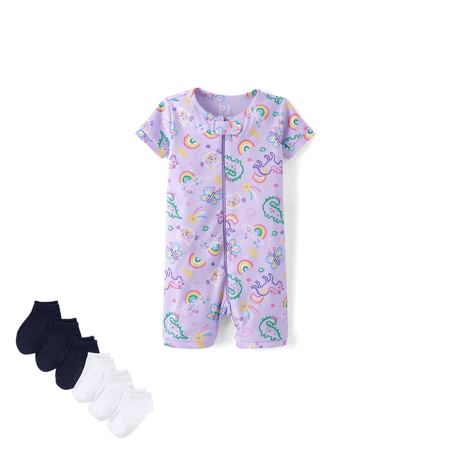 1st bundle featuring 1 items which compliment Baby And Toddler Girls Doodle Snug Fit Cotton Cropped One Piece Pajamas