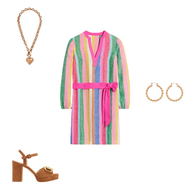 3rd bundle featuring 3 items which compliment Cleo Linen Tie Waist Dress-Bright Rainbow Stripe