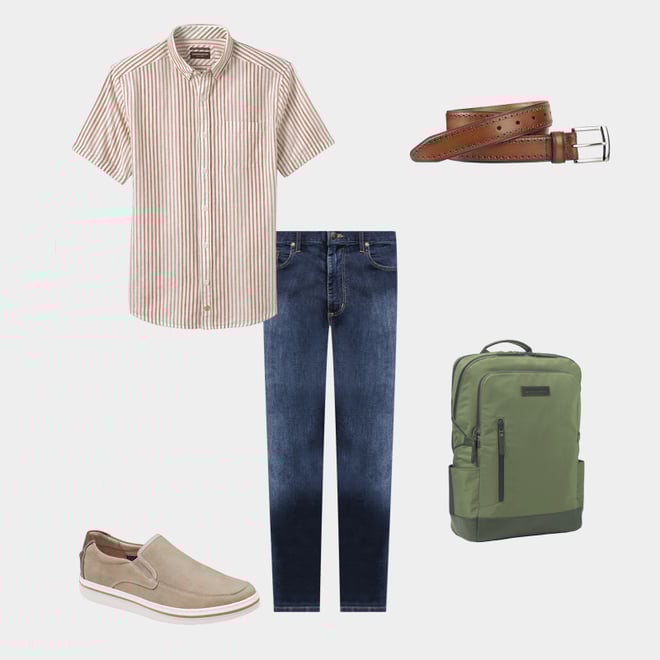 1st bundle featuring 4 items which compliment Cotton-Linen Short-Sleeve Print Shirt