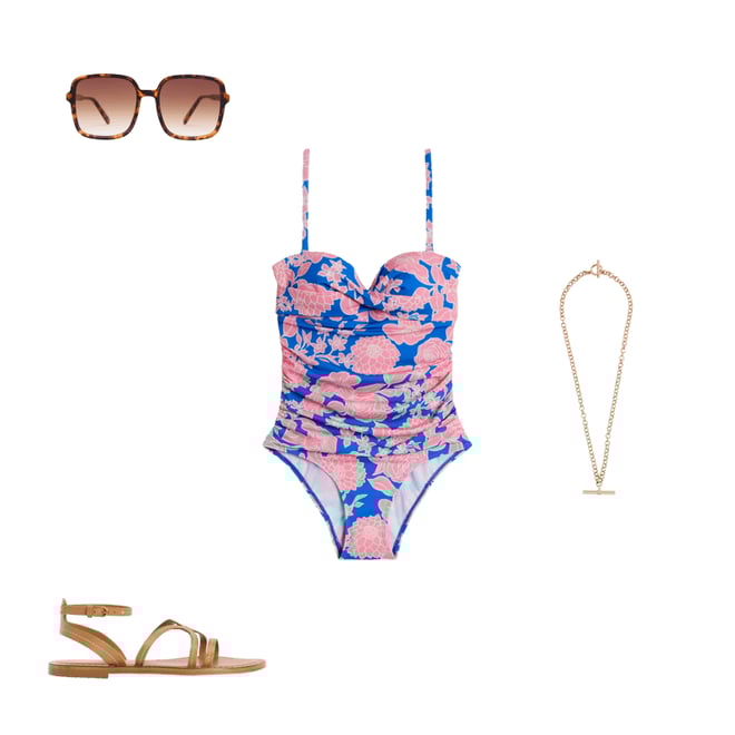 Andros Twist Front Swimsuit-Indigo Bunting, Blossom | Boden USA