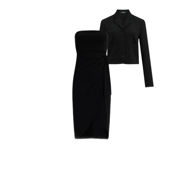 Strapless Cutout Tie Wrap Midi Sheath Dress