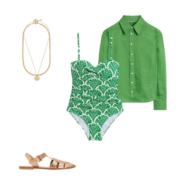 1st bundle featuring 4 items which compliment Andros Twist Front Swimsuit-Rich Emerald, Blossomy