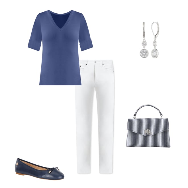 ラルフ・ローレン Lauren Ralph Lauren Petite ストレッチ Cotton Elbow-Sleeve V-Neck Tee レデ Stretch Cotton Elbow-Sleeve V-Neck Tee for Women | Ralph