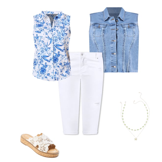  Cato Fashions | Cato Plus Size Blue Floral Collared Tank