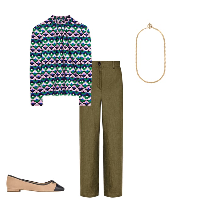 1st bundle featuring 3 items which compliment Smocked Neck Printed Top-Rich Emerald, Lucky Clover
