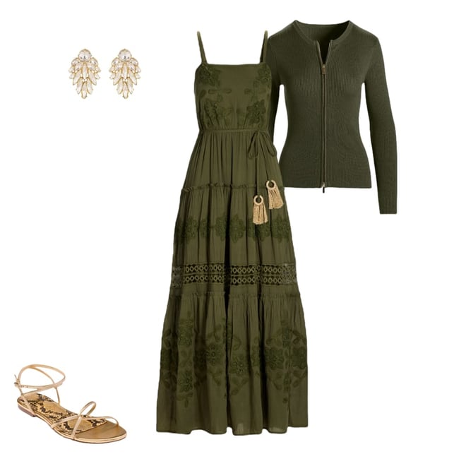 Ribbed Collarless Full Zip Cardigan Olive Night