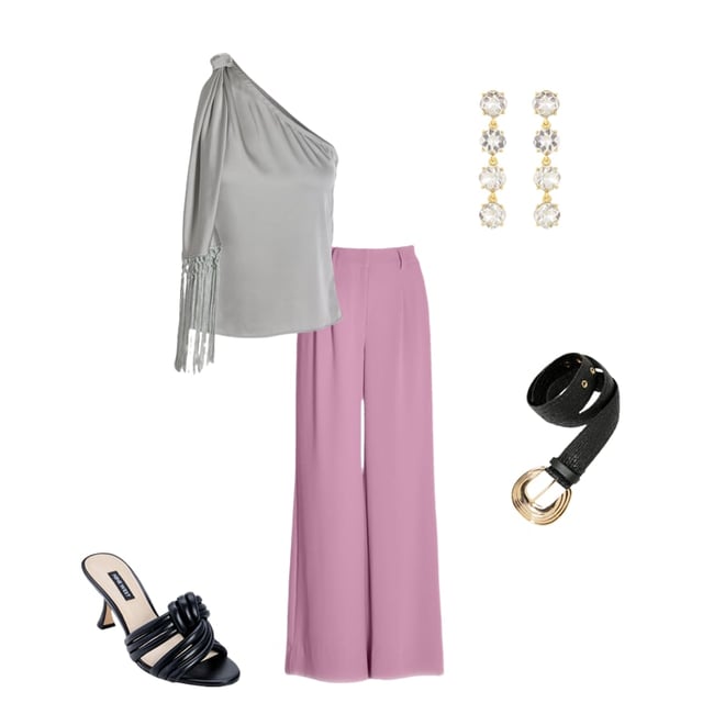 Charmeuse Fringe One Shoulder Blouse Silver