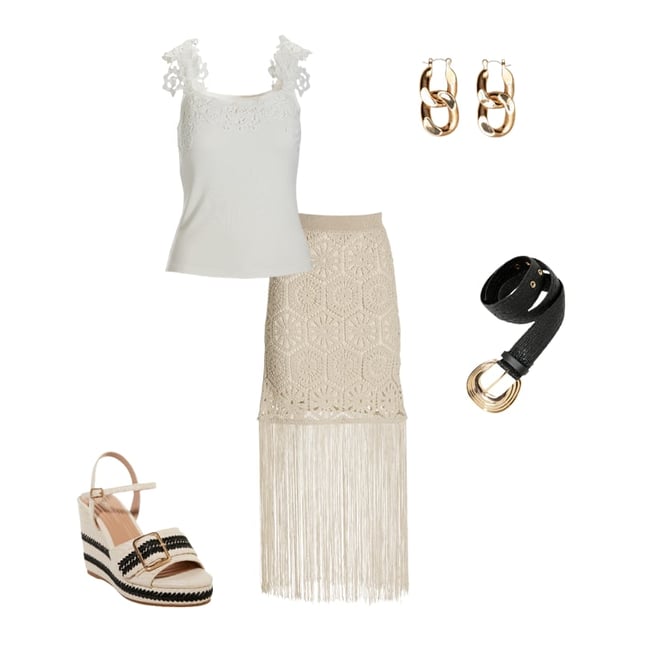 Colorblock Buckled Raffia Wedge White/Black