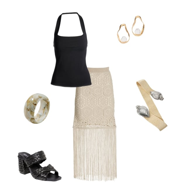 Crochet Fringe Midi Skirt Natural
