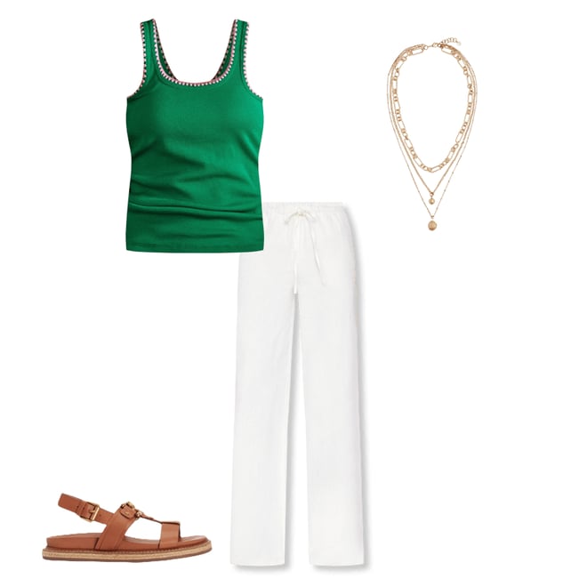 1st bundle featuring 3 items which compliment Crochet Trim Scoop Neck Vest-Rich Emerald
