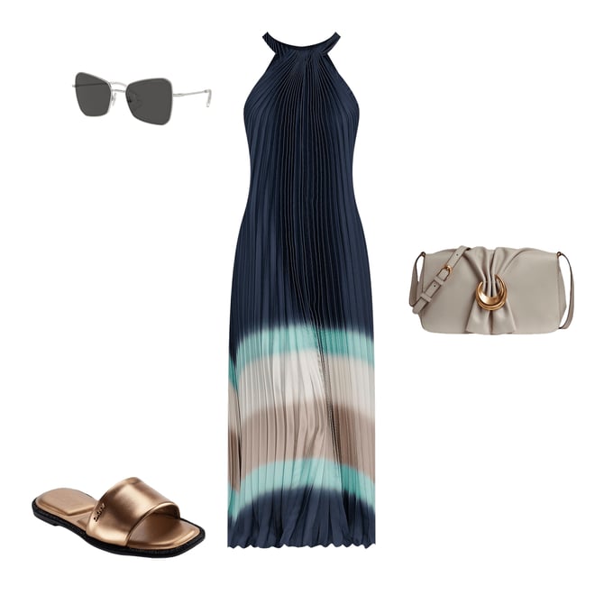 【DKNY】フローラルコットンベルトシャツドレス DKNY by Donna Karan Pleated Charmeuse Ombre Print Halter